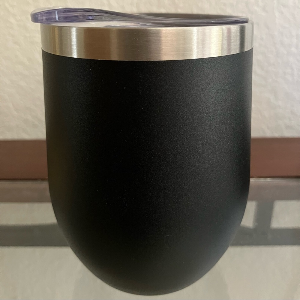 Black Stainless Steel Insulated Stemless Wine Tumbler with Lid 12oz